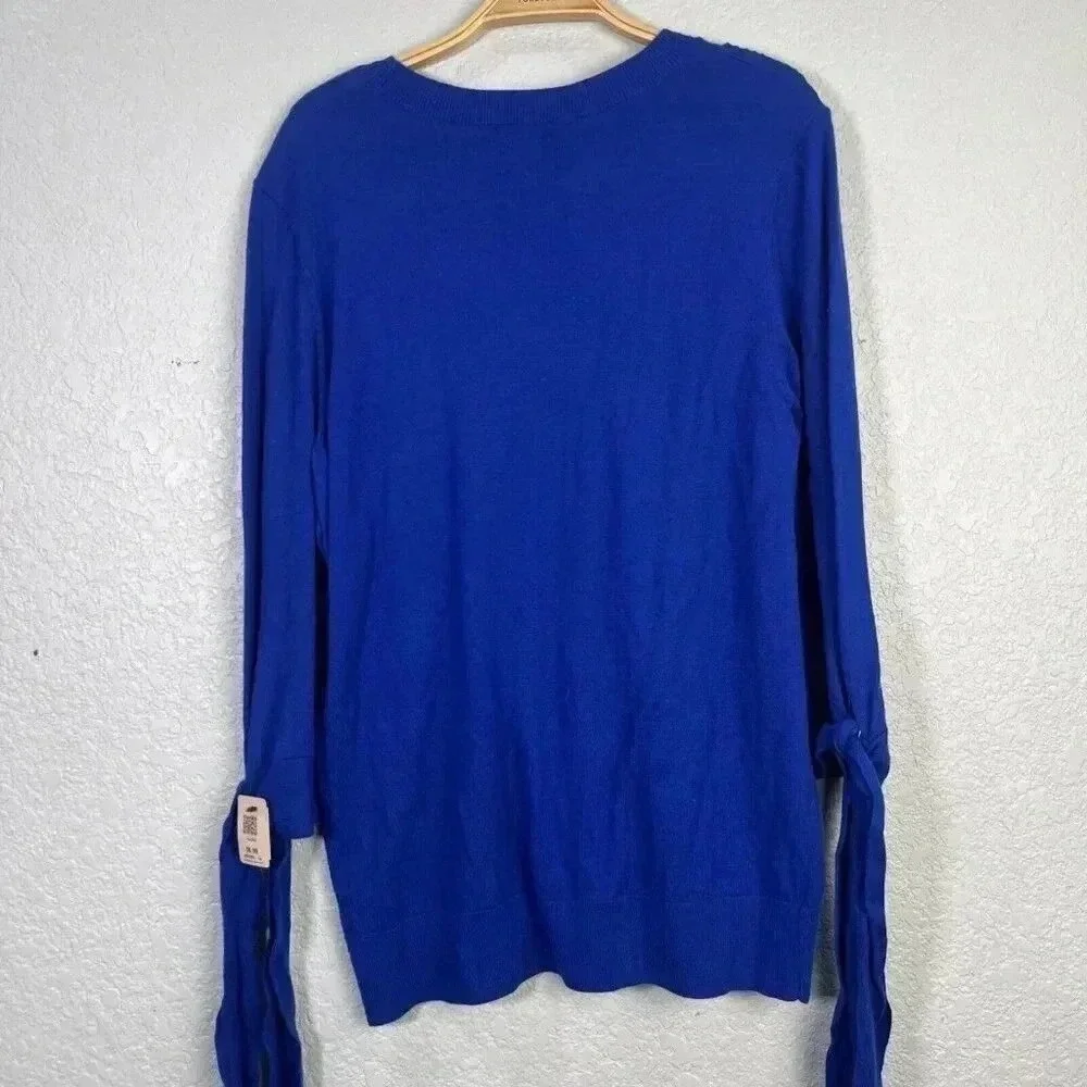 Halogen Sweater Womens XL Bright Blue Tie Cuff Cashmere Blend Contemporary‎ Cozy